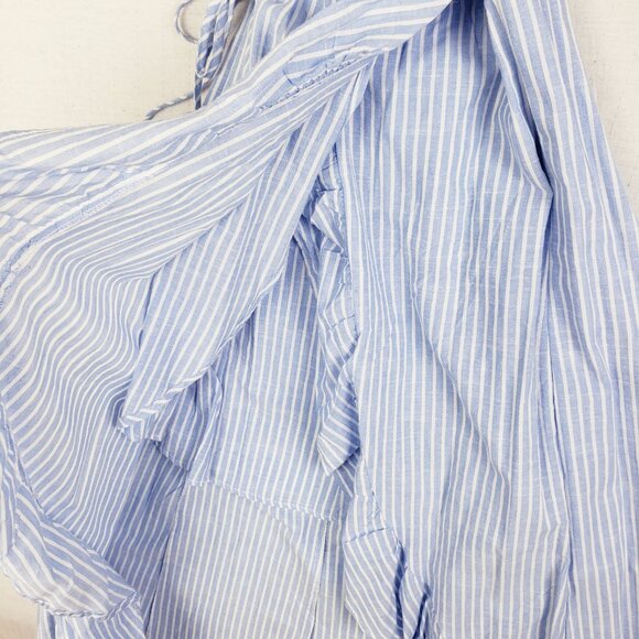 NWT Heartloom River Maxi Wrap Dress Stripe Cotton Ruffle Eyelet Sleeve sz L Blue - Picture 11 of 13